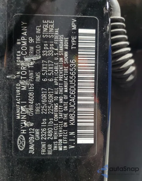 2013 Hyundai Tucson Gls from USA, damaged, VIN KM8JUCAC6DU556536